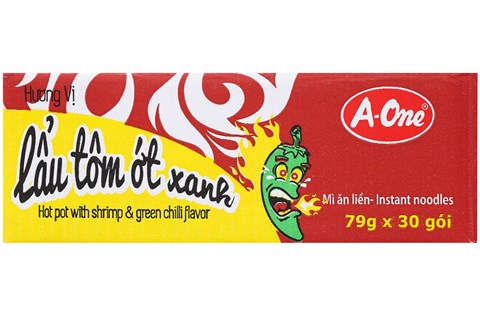Thùng mì Aone Lẩu tôm ớt xanh gói 79g (30 gói)