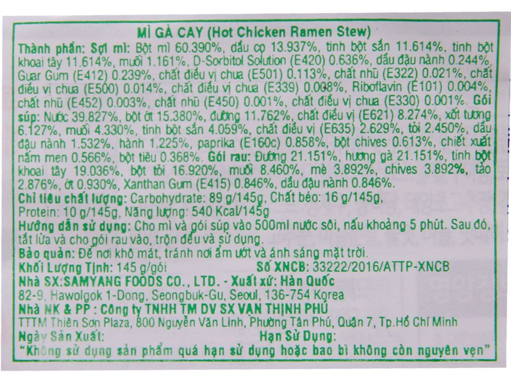 Mì gà cay Samyang gói 145g 4