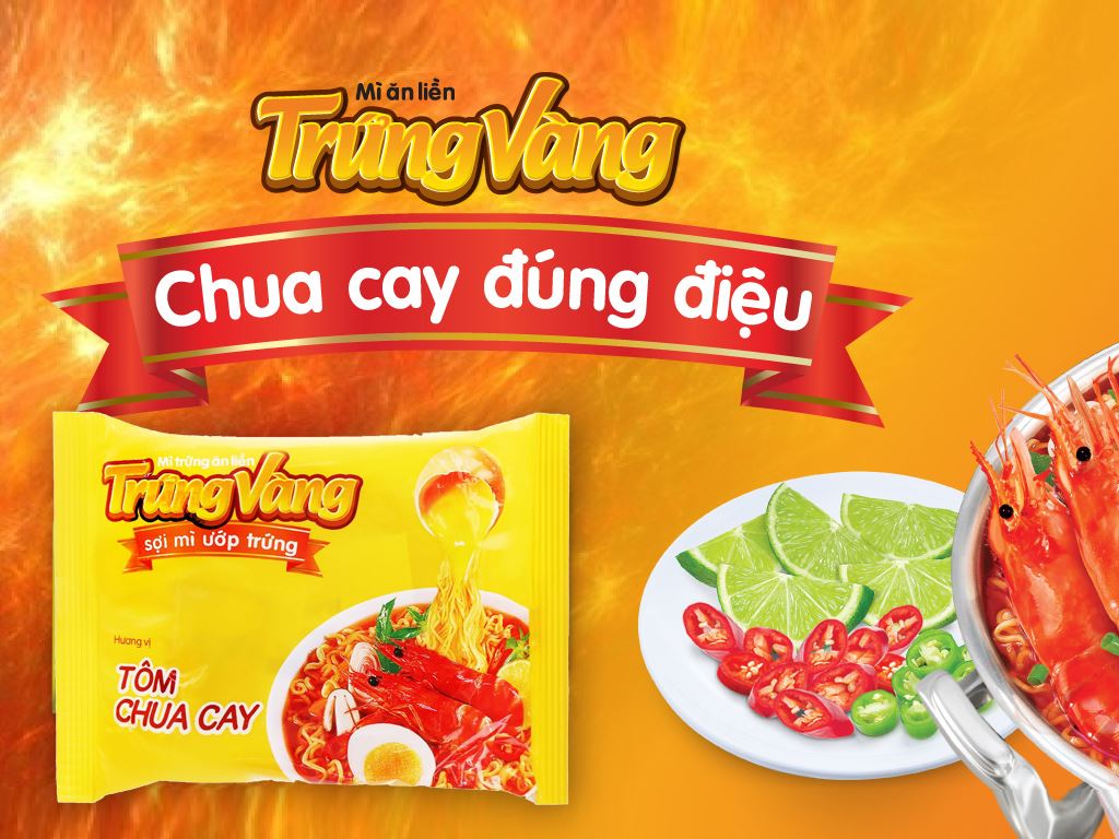 Thùng 30 gói mì Trứng Vàng tôm chua cay 65g 2