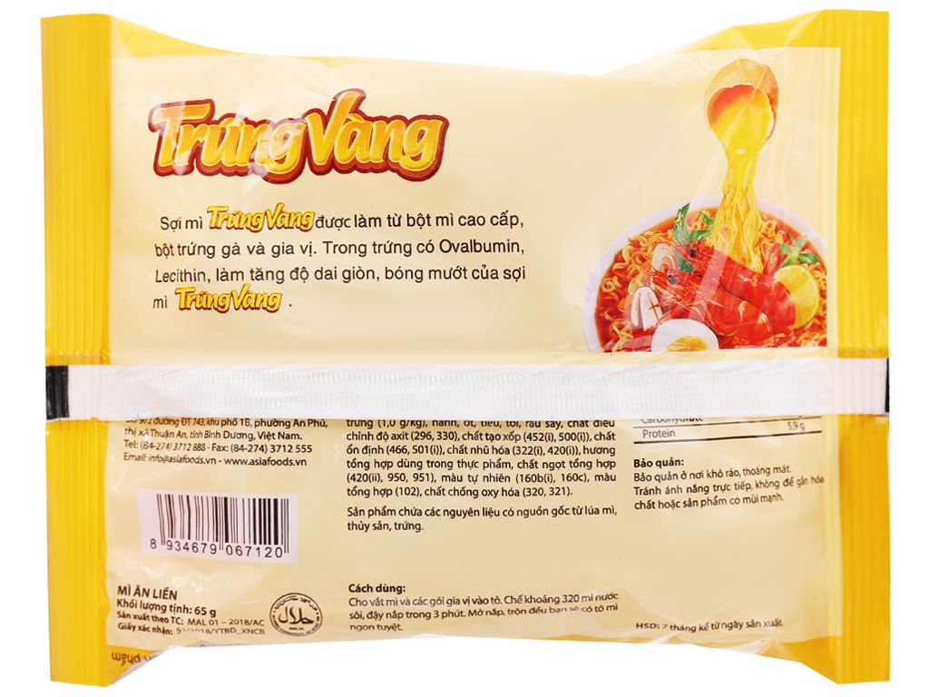 Thùng 30 gói mì Trứng Vàng tôm chua cay 65g 7