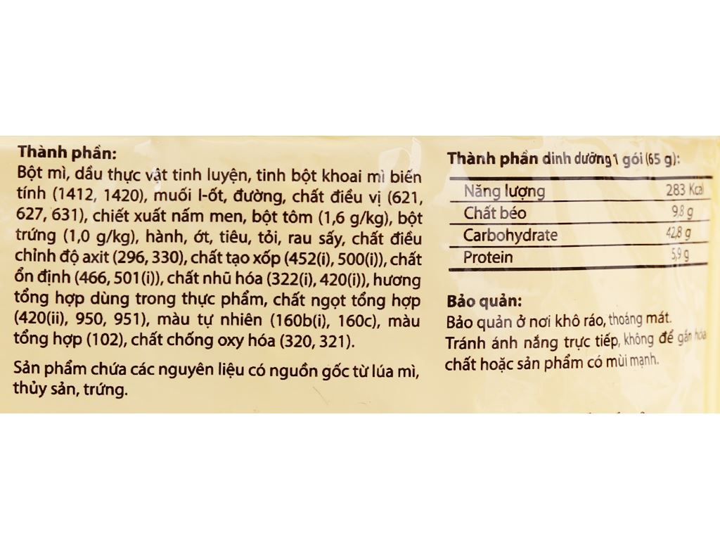 Thùng 30 gói mì Trứng Vàng tôm chua cay 65g 8