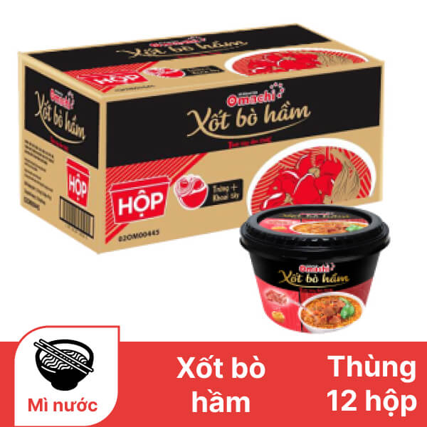 Thùng 12 hộp mì khoai tây Omachi xốt bò hầm 93g