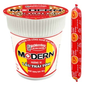 Mì Modern lẩu Thái tôm ly 65g và xúc xích tiệt trùng cay C.P cây 60g