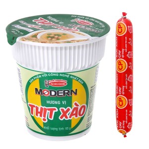 Mì Modern thịt xào 65g và xúc xích tiệt trùng cay C.P 60g