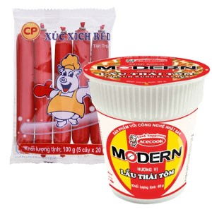Mì Modern lẩu Thái tôm 65g và xúc xích heo tiệt trùng C.P 100g