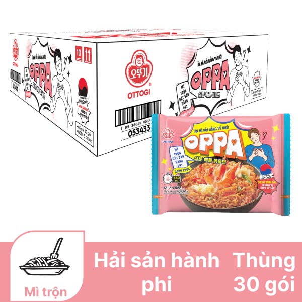 Thùng 30 gói mì trộn Oppa hải sản hành phi Ottogi 65g