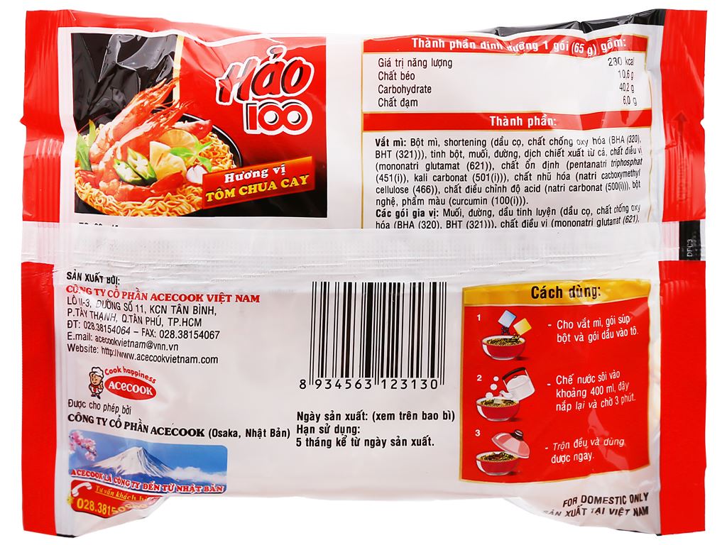 Mì Hảo 100 tôm chua cay gói 65g 5