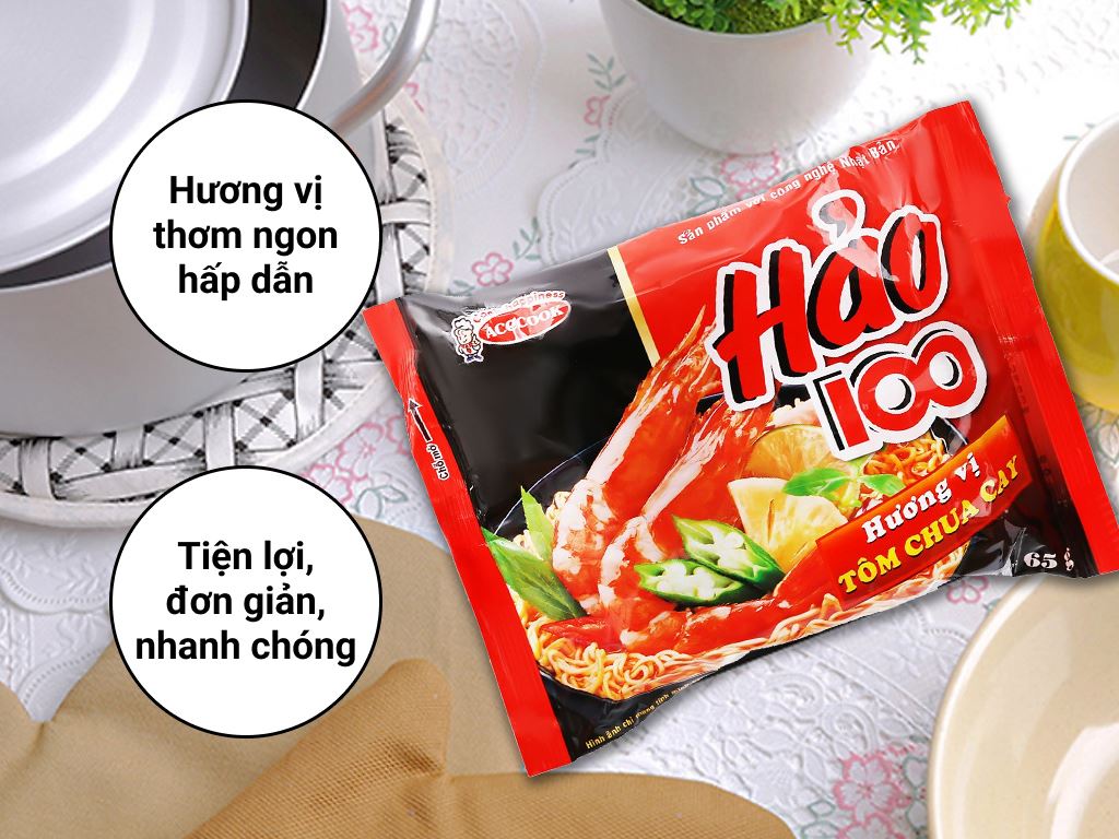 Mì Hảo 100 tôm chua cay gói 65g 2