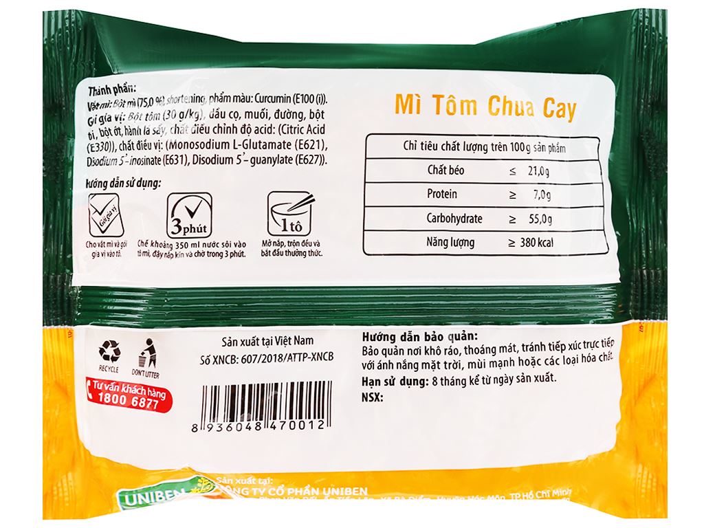 Mì 3 Miền tôm chua cay gói 65g 6