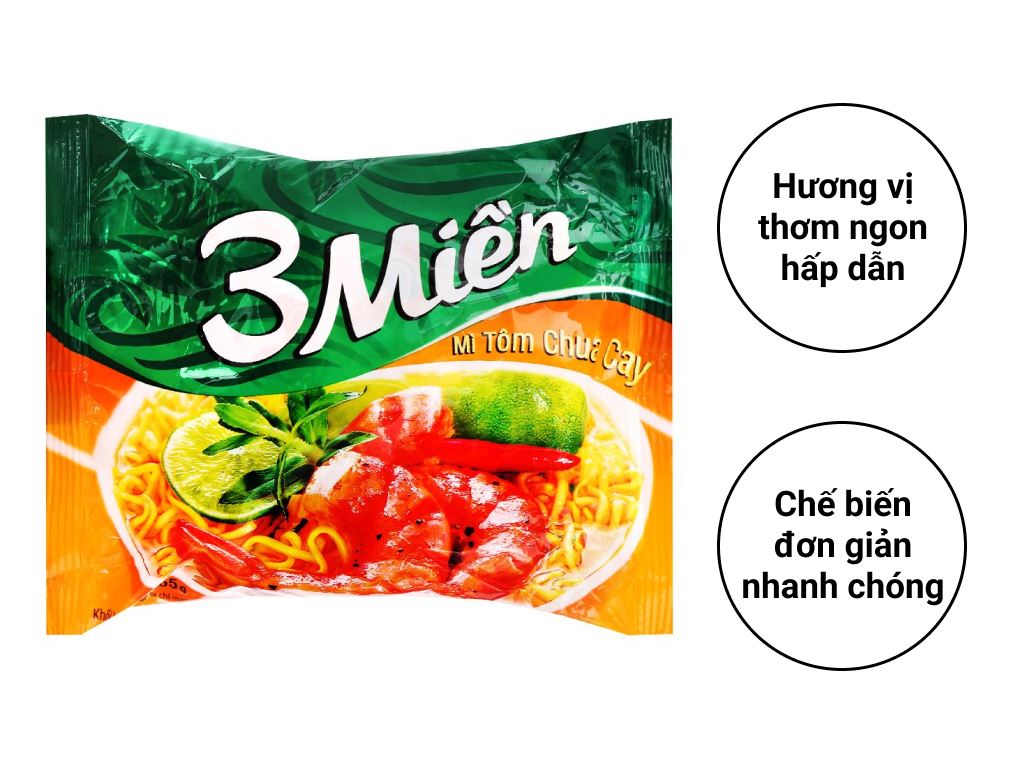 Mì 3 Miền tôm chua cay gói 65g 2