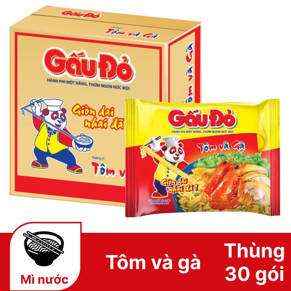 Thùng 30 gói mì Gấu Đỏ tôm gà 63g