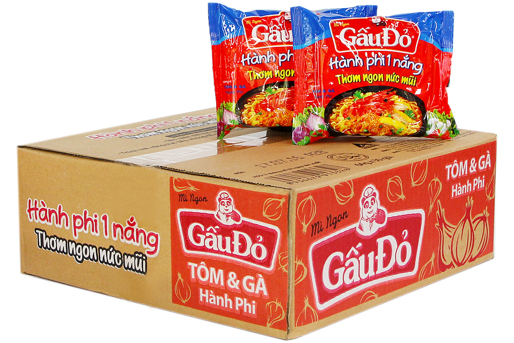 Mì Gấu Đỏ hương vị Tôm và Gà hành phi gói 64g (thùng 30 gói)