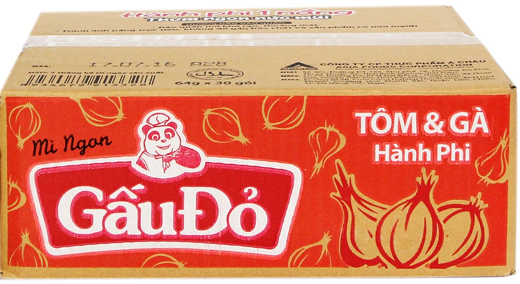 Mì Gấu Đỏ hương vị Tôm và Gà hành phi gói 64g (thùng 30 gói)