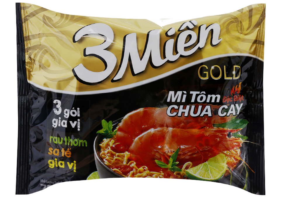 Mì 3 Miền gold hương vị Tôm chua cay gói 75g