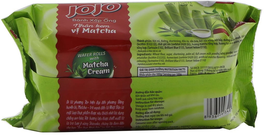 Bánh xốp ống nhân kem JoJo vị matcha 125g