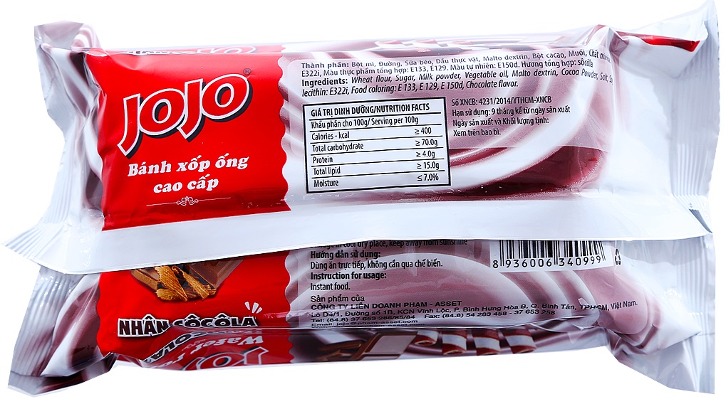 Bánh quế Jojo nhân kem vị Socola 125g