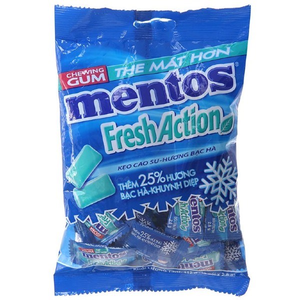 Kẹo singum Mentos Fresh Action hương bạc hà và khuynh diệp gói 112g (từ 3 tuổi) - AVAKids.com