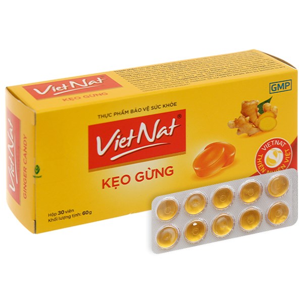 Kẹo gừng VietNat hỗ trợ giảm nôn, đầy hơi hộp 30 viên