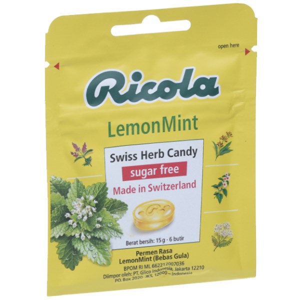 Kẹo thảo mộc Ricola Lemon Mint không đường giảm ho gói 15g