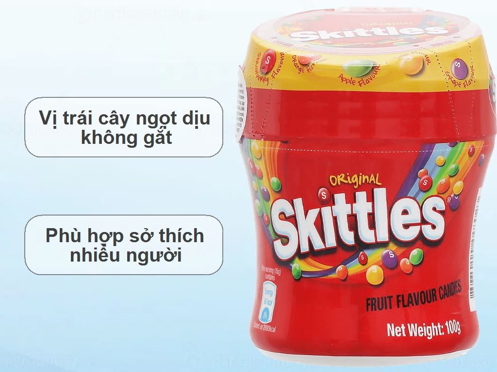 Kẹo nhai Skittles Original vị trái cây hũ 100g 2