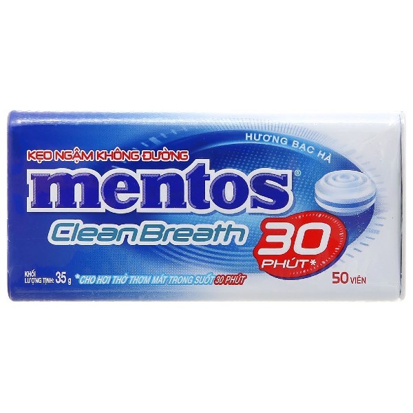 Kẹo ngậm Mentos Clean Breath hương bạc hà hộp 35g (từ 3 tuổi)