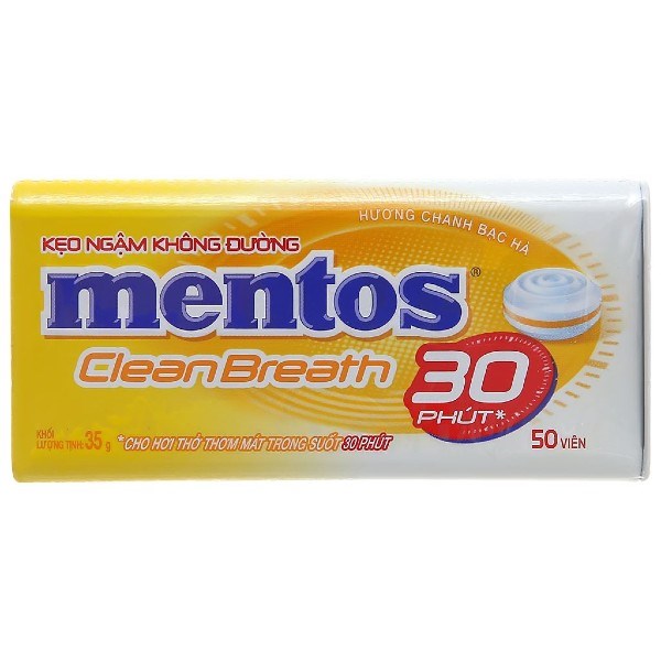 Kẹo Ngậm Mentos Clean Breath Hương Bạc Hà, Chanh Hộp 35G (Từ 3 Tuổi)