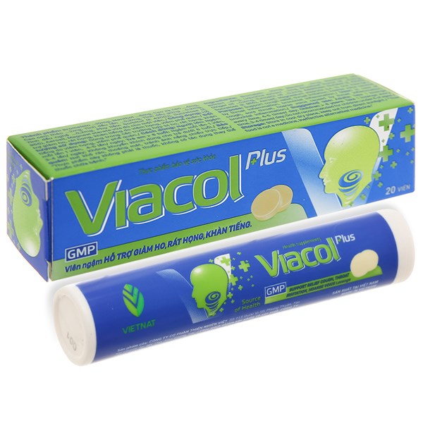 Viên ngậm Viacol Plus hỗ trợ giảm ho, đau rát họng tuýp 20 viên