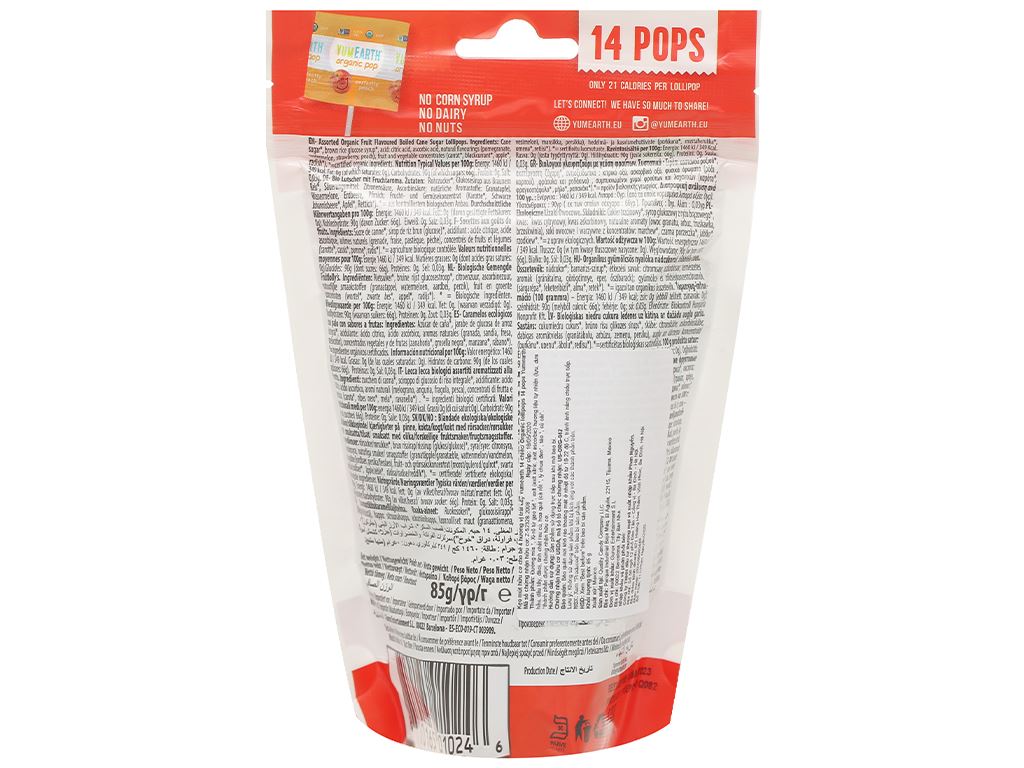 Kẹo mút hữu cơ Yumearth 4 vị trái cây gói 85g 3