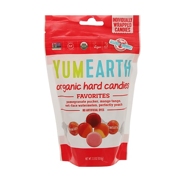 Kẹo cứng YumEarth Organic Hard Candies 4 hương trái cây gói 93.6g (từ 3 tuổi) - AVAKids.com
