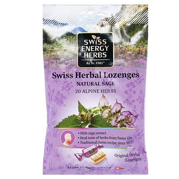 Kẹo Swiss Herbal Lozenges Natural Sage dịu ho, giảm rát họng gói 55g