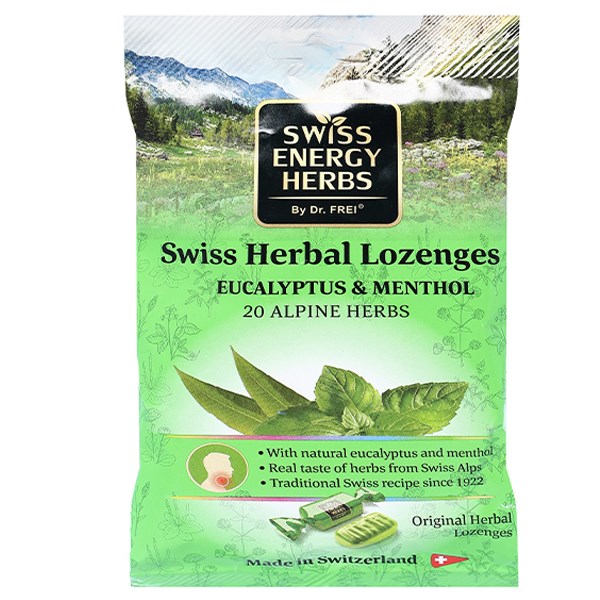 Kẹo Swiss Herbal Lozenges Eucalyptus & Menthol dịu ho, giảm rát họng