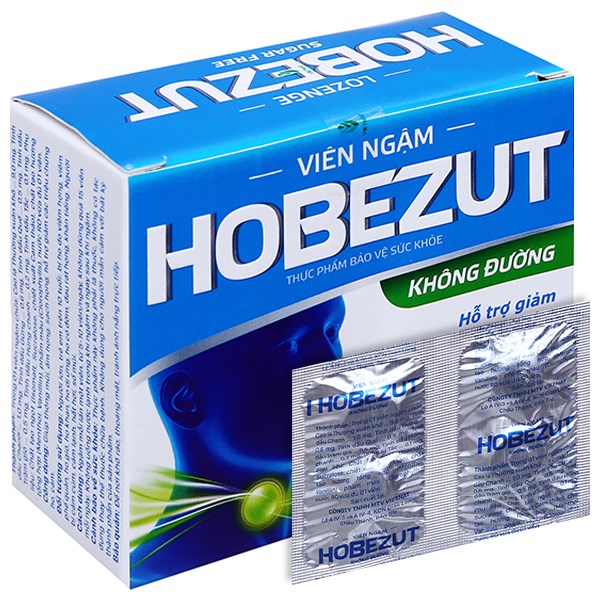 Viên ngậm Hobezut không đường hỗ trợ giảm ho, ấm họng hộp 20 viên