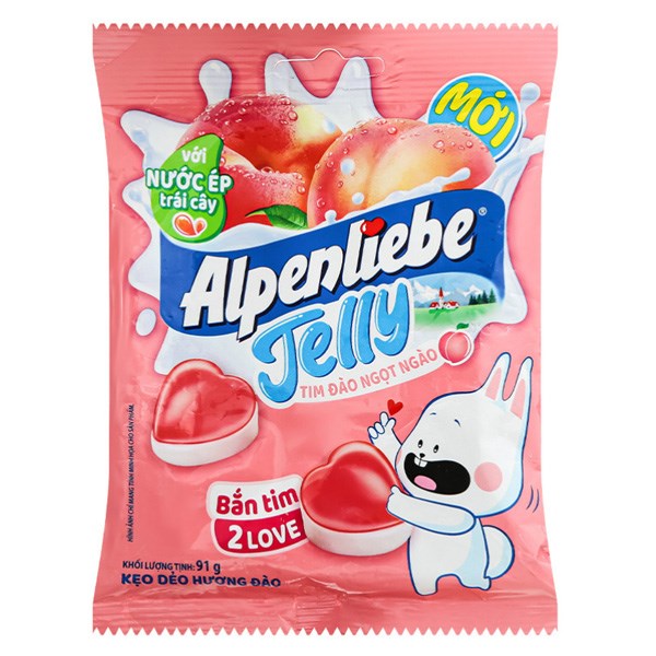 Kẹo Dẻo Alpenliebe Jelly Tim Đào Ngọt Ngào Hương Đào Gói 91G (Từ 2 Tuổi)