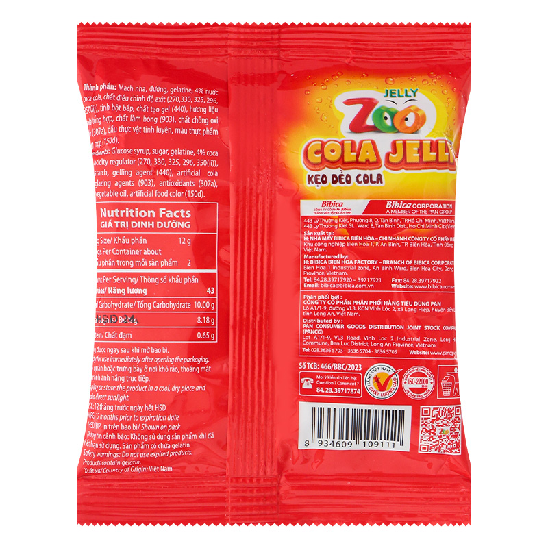 Kẹo dẻo Bibica Zoo hương cola gói 24g (từ 3 tuổi)