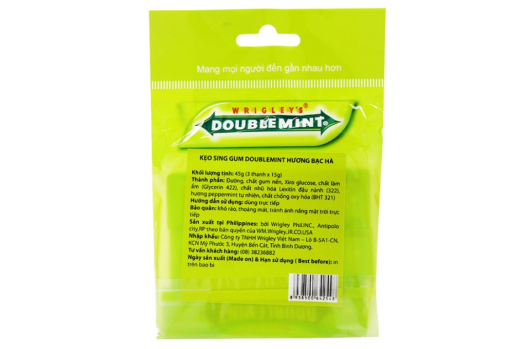 Kẹo Sing-Gum Doublemint hương Bạc Hà thanh 15g (gói 3 thanh)
