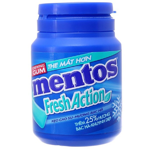 Kẹo singum Mentos Fresh Action hương bạc hà và khuynh diệp hũ 56g (từ 3 tuổi) - AVAKids.com
