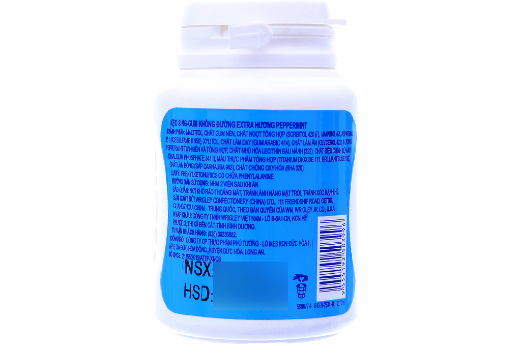 Kẹo cao su Extra không đường hương Peppermint hũ 56g