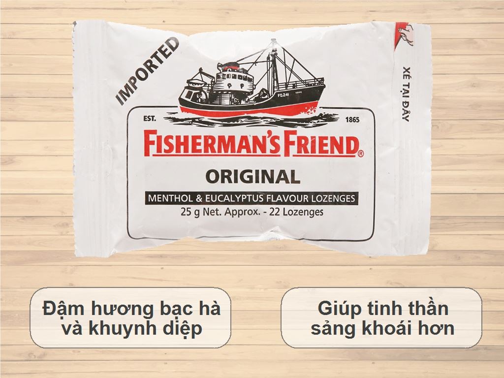 Kẹo cay con tàu Fisherman\'s Friend vị Cam thảo có công dụng trong việc thông cổ và họng không?
