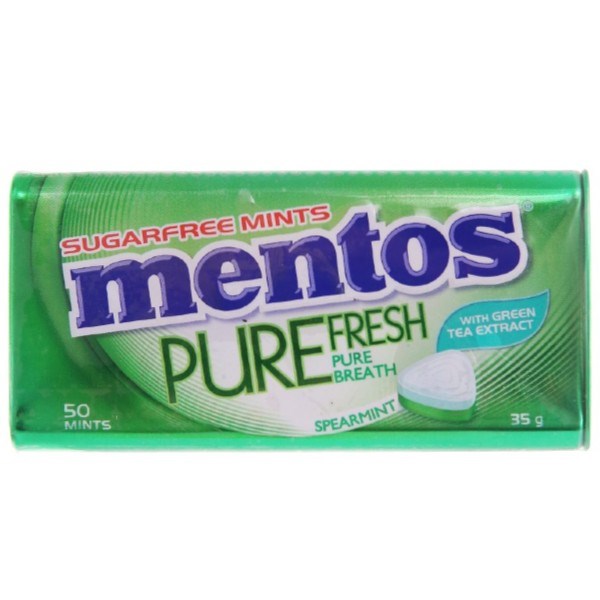 Kẹo ngậm Mentos Pure Fresh hương spearmint và trà xanh hộp 35g (từ 3 tuổi)