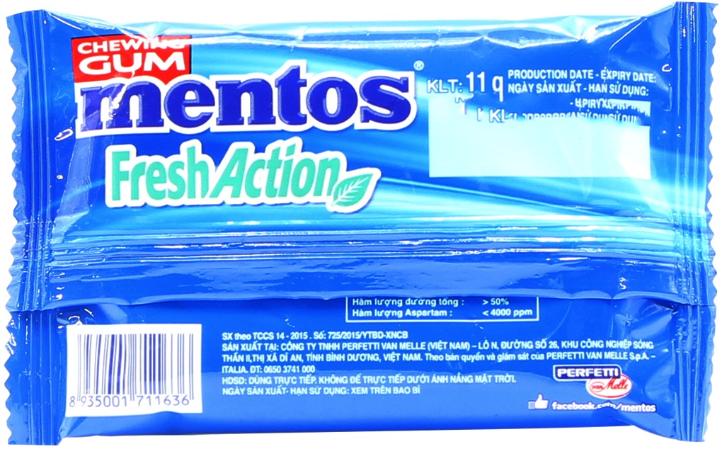 Kẹo cao su Fresh Action hương Bạc Hà vỉ 11g