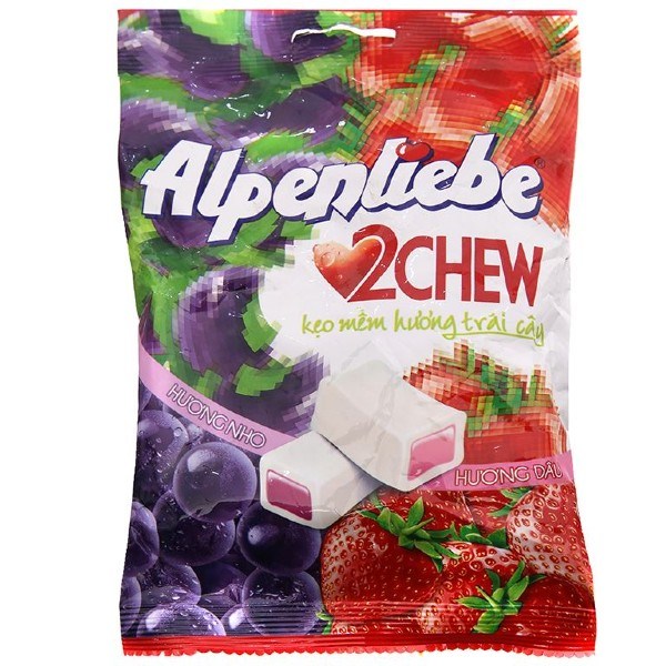 Kẹo mềm Alpenliebe 2Chew hương nho và dâu gói 87.5g (từ 3 tuổi) - AVAKids.com