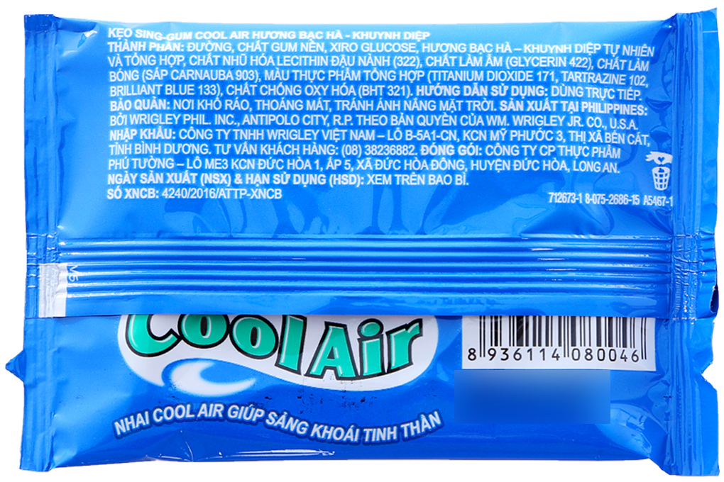Kẹo cao su Cool Air hương Bạc Hà vỉ 14.6g
