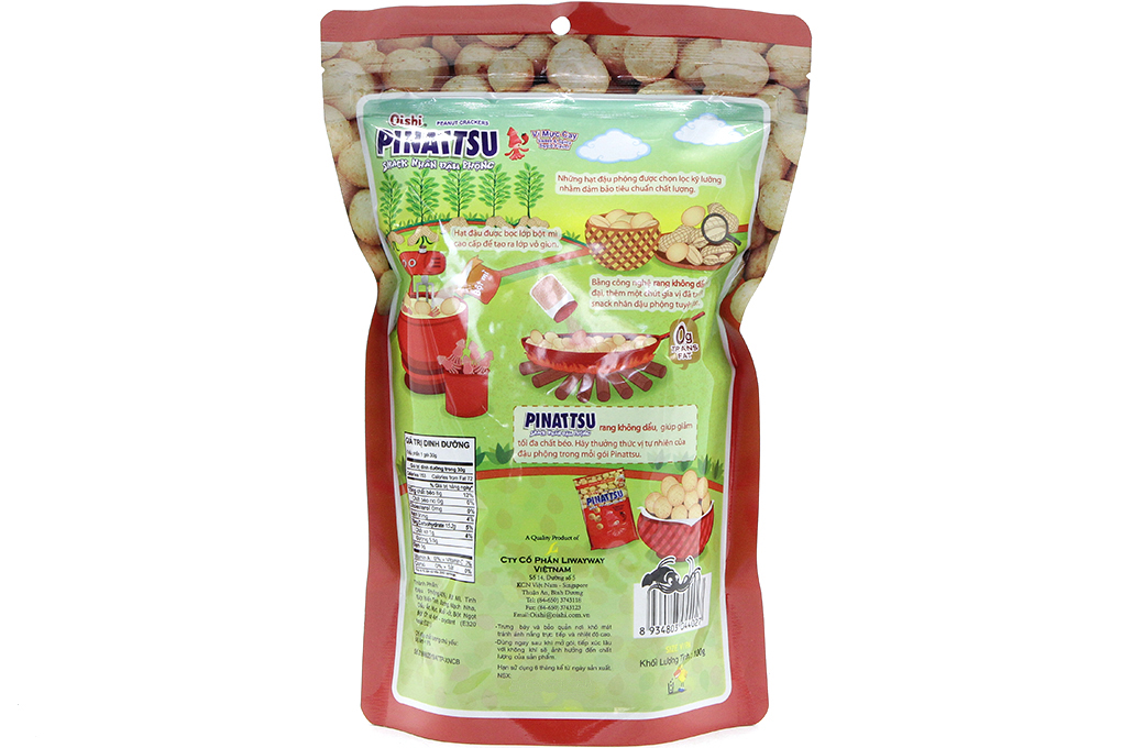 Snack nhân đậu phộng Pinattsu vị mực cay gói 100g