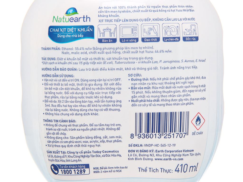 Xịt diệt khuẩn nhà bếp Natuearth chai 410ml 5