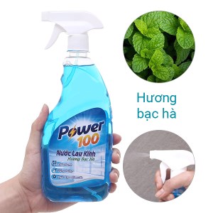 Nước lau kính Power100 hương bạc hà chai 580ml