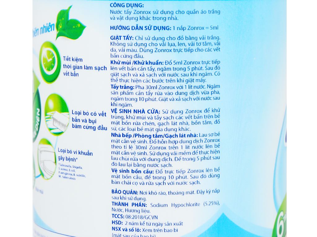 Nước tẩy Zonrox thiên nhiên chai 1 lít 4