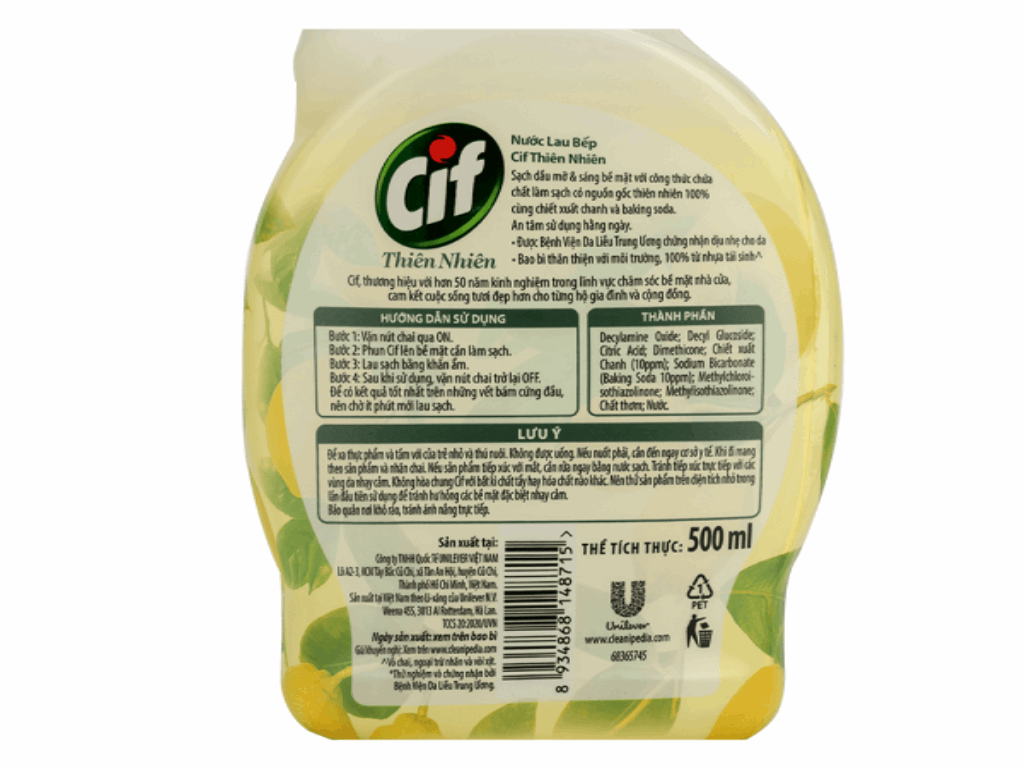 Nước lau bếp Cif thiên nhiên hương chanh và baking soda chai 500ml 8
