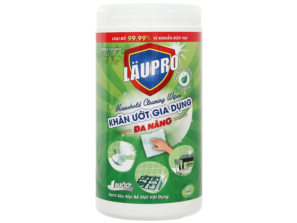 Khăn ướt gia dụng LAUPRO lau bề mặt vật dụng hộp 80 tờ 1