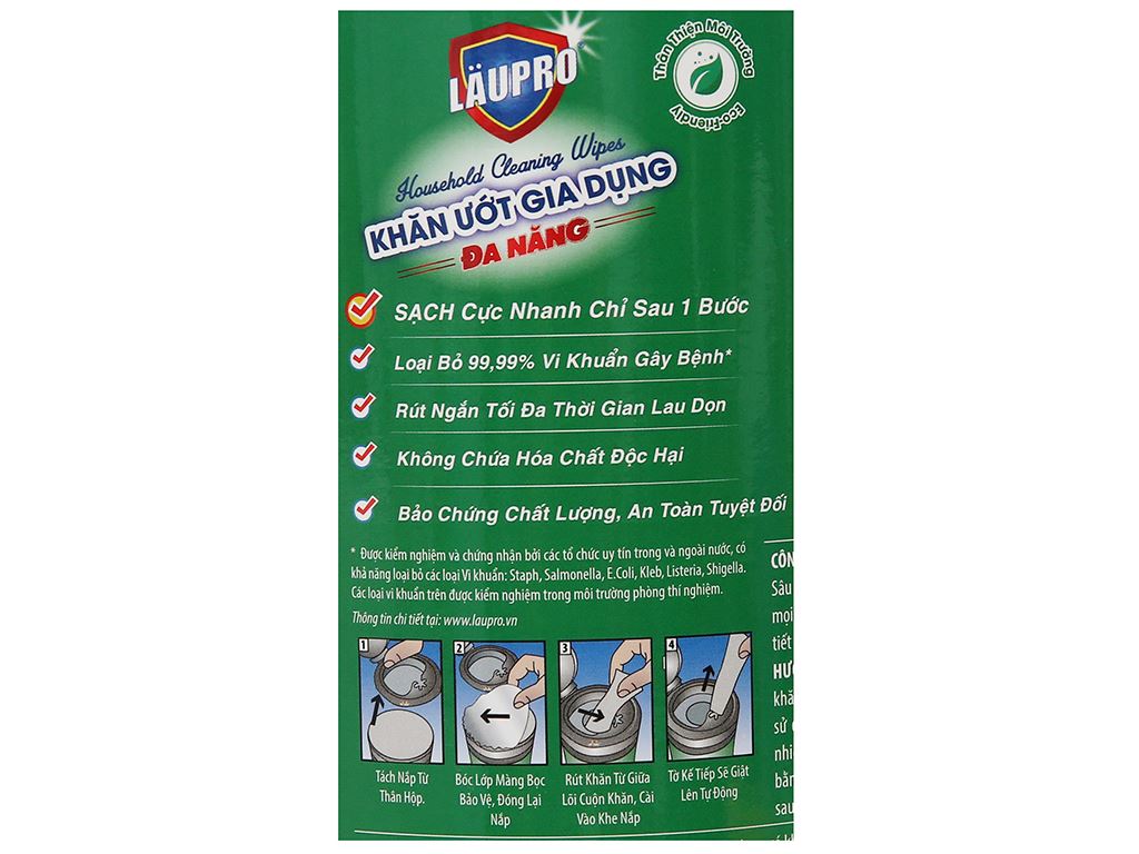Khăn ướt gia dụng LAUPRO lau bề mặt vật dụng hộp 80 tờ 5