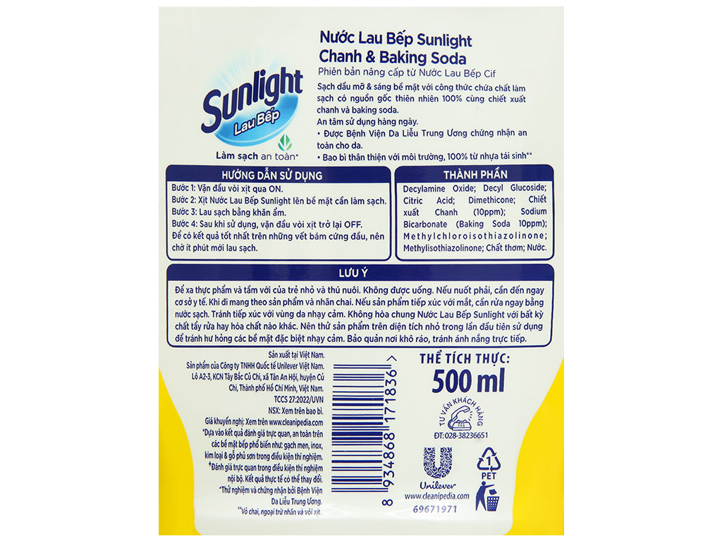 Nước lau bếp Sunlight chanh & baking soda chai 500ml 4